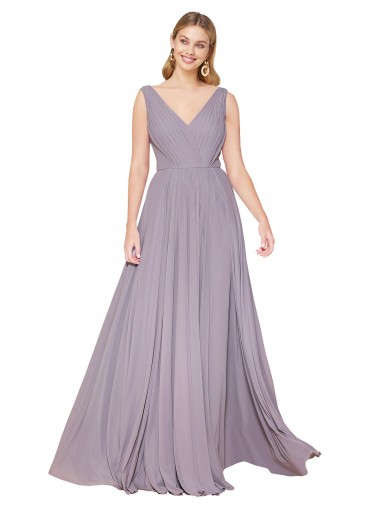 Wholesale Draped Floor Length High Neck V-Back Chiffon Prom Dress with Shirred Bodice UK