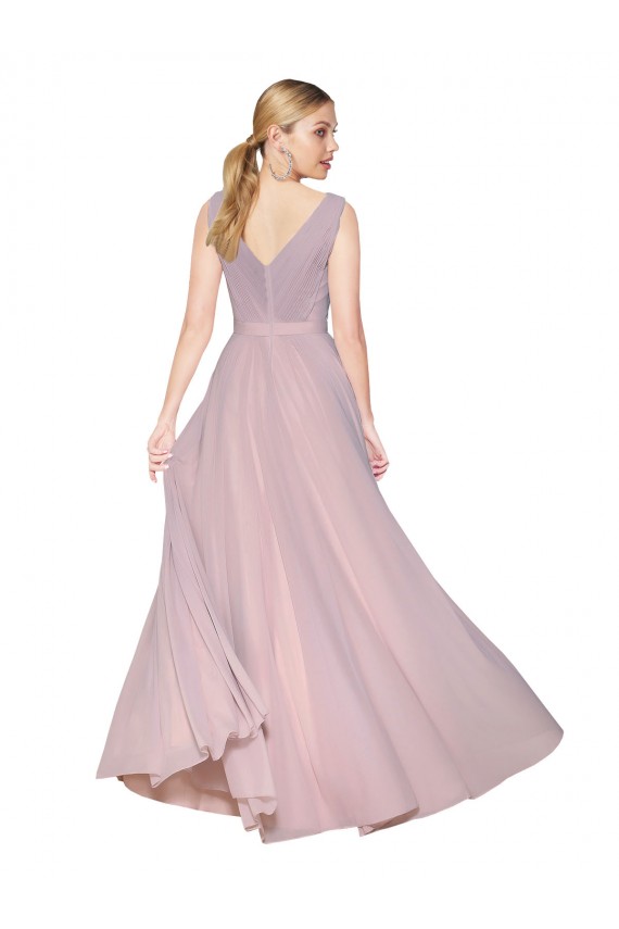 Wholesale Draped V-Neck Long Chiffon Prom Dress with Shirred Bodice UK