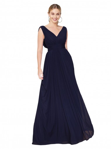 Wholesale Draped Long V-Neck Floor Length Chiffon Prom Dress UK