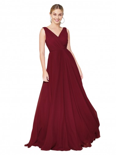 Wholesale Draped A-Line V-Neck Floor Length Chiffon Prom Dress UK