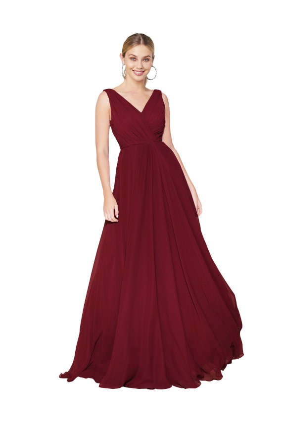 Wholesale Draped A-Line V-Neck Floor Length Chiffon Prom Dress UK