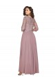 Wholesale Hand-Beaded Bodice V-Neckline Long Sleeves Chiffon Prom Dress UK