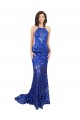 Wholesale High Neck Long Open Back Lace Prom Dress with Train UK