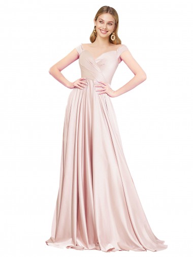 Wholesale A-Line Off the Shoulder Sweetheart Satin Prom Dress UK