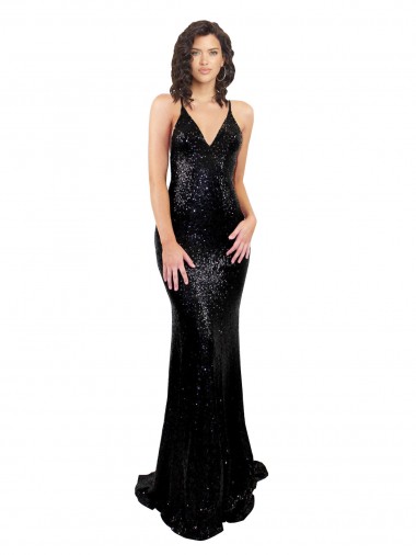 Wholesale Sleek Fishtail Shaped Open Back Sequin Prom Dress UK