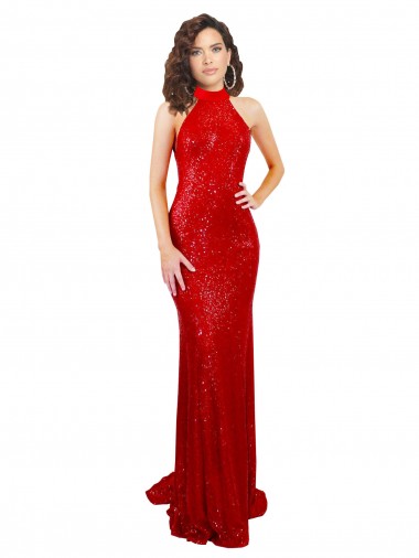 Wholesale Halter High Neck Mermaid Open Back Sequin Prom Dress UK