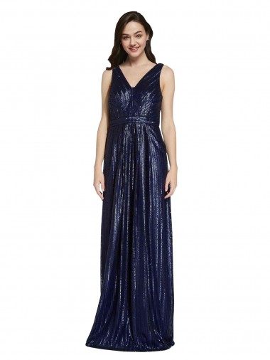 Wholesale Long V-Neck Sparking Sequin Prom Dress with Low V-Back UK