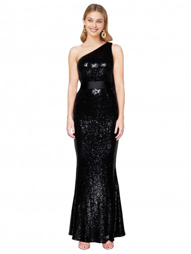 Wholesale Draped One Shoulder Long Full Length Sequin Prom Dress UK