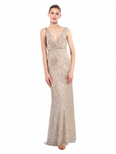 Wholesale Faux Surplice V-Neck Slim Sparkling Sequin Prom Dress UK