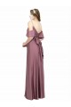 Wholesale Draped Cold Shoulder Sleeves Long Silky Satin Prom Dress with Slit and Tie Back UK