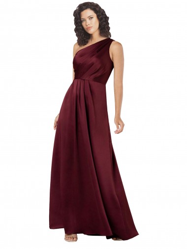 Wholesale One Shoulder Silky Satin Prom Dress with Subtle Pleats UK