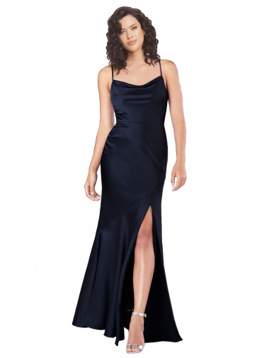 Wholesale Draped Cowl Neck Silky Satin Prom Dress with Skirt Slit UK