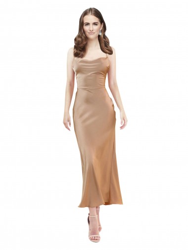 Wholesale Cowl Neck Silky Satin Midi Length Cocktail Prom Dress / Homecoming Dress Low Back UK