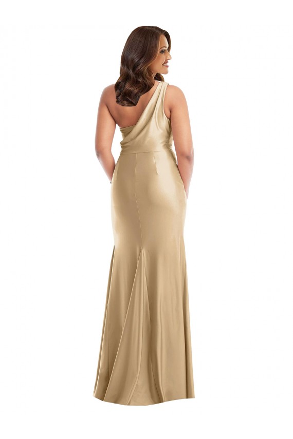 Wholesale One Shoulder Asymmetrical Cowl Back Silky Satin Mermaid Prom Dress UK