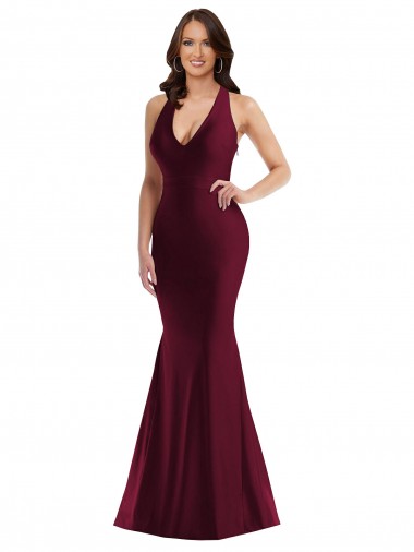 Wholesale Plunge Neckline Cutout Low Back Silky Satin Mermaid Prom Dress UK