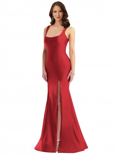 Wholesale Square Neck Silky Satin Mermaid Prom Dress with Side Slit UK