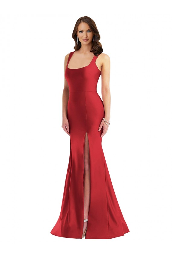 Wholesale Square Neck Silky Satin Mermaid Prom Dress with Side Slit UK