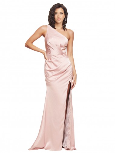 Wholesale Full Length Ruched Silky Satin Prom Dress with Low Back and High Split UK