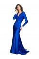 Wholesale Deep V-Neck Long Sleeves Silky Satin Prom Dress UK