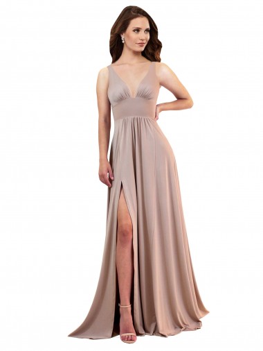 Wholesale Long A-Line Plunge V-Neckline Spandex Prom Dress with Slit UK