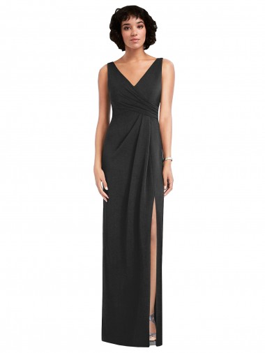 Wholesale Draped Wrap Maxi Spandex Prom Dress with Front Slit UK