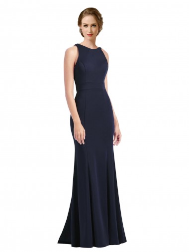 Wholesale High Neck Sheath Long Crepe Prom Dress UK