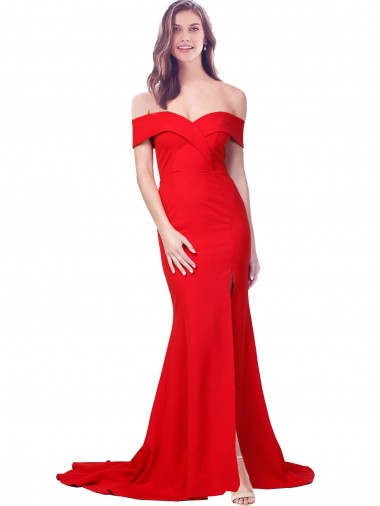 Wholesale Criss Cross Full Length Long Crepe Prom Dress with Side Split UK