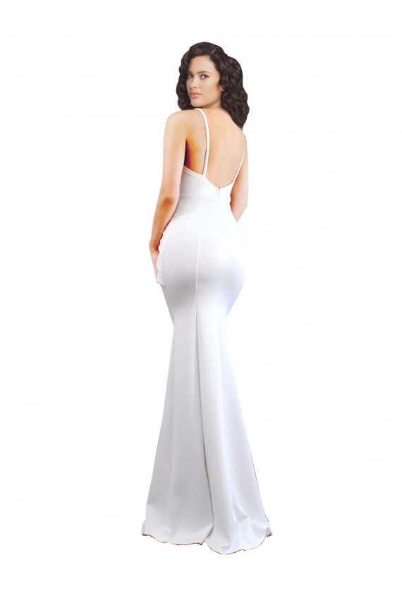 Wholesale Fishtail Shape Spaghetti Straps Open Back Crepe Prom Dress with Ruffles UK