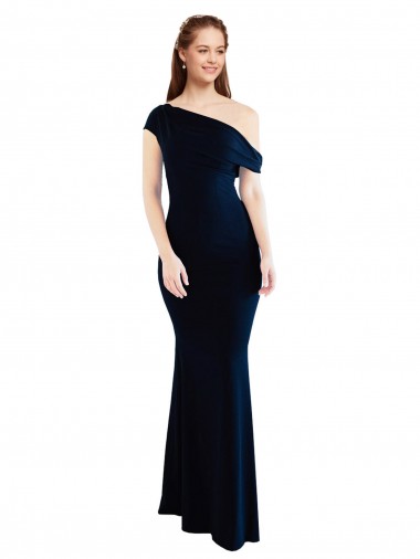 Wholesale Draped Off the Shoulder Fitted Crepe Prom Dress UK