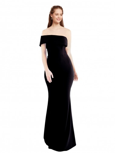 Wholesale Asymmetrical Draped Off the Shoulder Banded Crepe Prom Dress UK