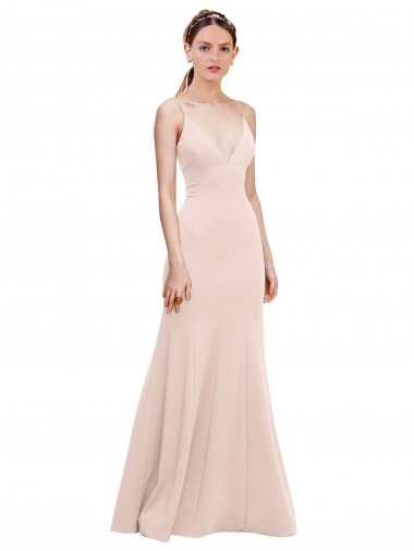 Wholesale Deep V-Neck and Back Long Crepe Prom Dress UK