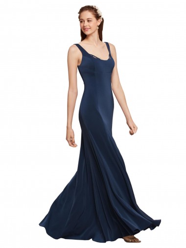 Wholesale Fit and Flare Long Crepe Prom Dress with Round Neck UK