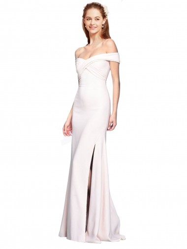 Wholesale Criss Cross Off the Shoulder Crepe Prom Dress with Side Slit UK