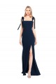 Wholesale Flat Tie Shoulder Crepe Trumpet Prom Dress with Front Slit UK