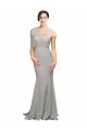 Wholesale Long Sweep Train Sweetheart Crepe Prom Dress with Tulle One Shoulder UK