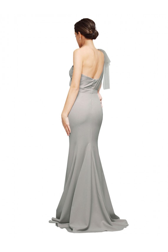 Wholesale Long Sweep Train Sweetheart Crepe Prom Dress with Tulle One Shoulder UK