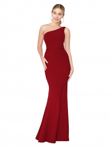 Wholesale One Shoulder Long High Neck Sleeveless Mermaid Crepe Prom Dress UK