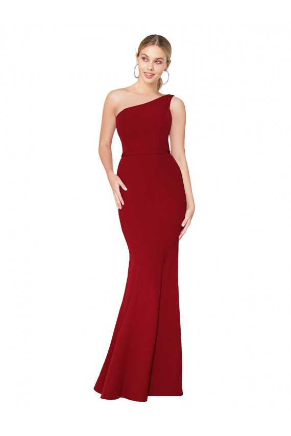 Wholesale One Shoulder Long High Neck Sleeveless Mermaid Crepe Prom Dress UK