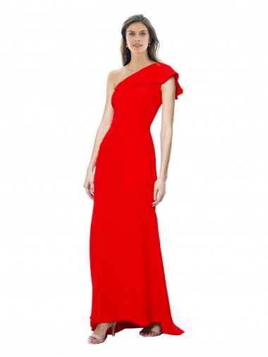 Wholesale High Neck Ruffle Frill One Shoulder Maxi Crepe Prom Dress UK