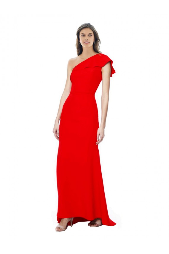 Wholesale High Neck Ruffle Frill One Shoulder Maxi Crepe Prom Dress UK