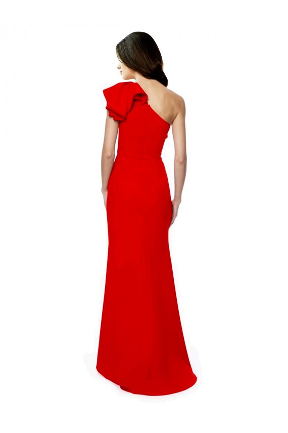 Wholesale High Neck Ruffle Frill One Shoulder Maxi Crepe Prom Dress UK