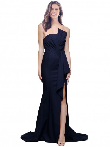 Wholesale Long Strapless Sweep Train Low Back Crepe Prom Dress UK