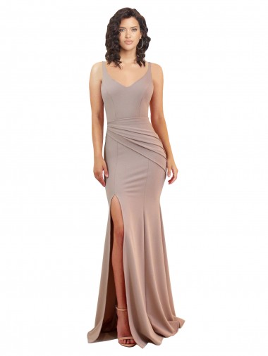 Wholesale Fishtail Shape V-Neck Crepe Prom Dress with Slit UK