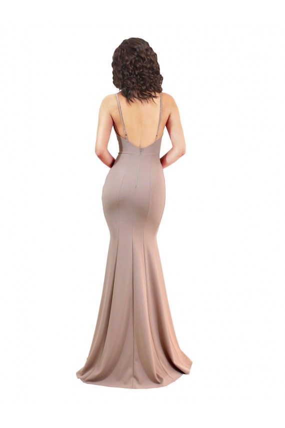 Wholesale Fishtail Shape V-Neck Crepe Prom Dress with Slit UK