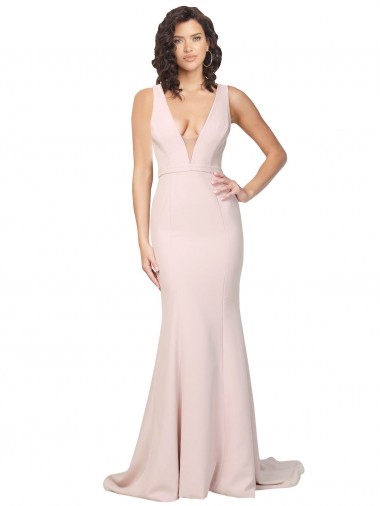 Wholesale Deep Plunging V-Neckline Full Length Crepe Prom Dress with Deep V-Backline UK