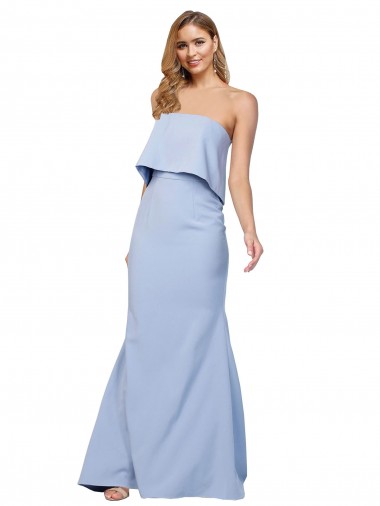 Wholesale Strapless Full Length Crepe Prom Dress with Bodice Overlay UK