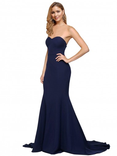 Wholesale Fit and Flare Sweetheart Long Crepe Prom Dress with Sweep Train UK