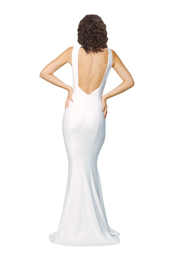 Wholesale High Neck Low V-Back Long Crepe Prom Dress UK