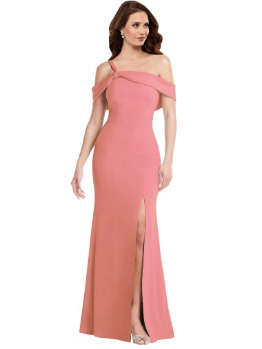 Wholesale One Shoulder Draped Cuff Maxi Prom Dress with Front Slit UK