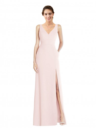 Wholesale Square Neck Low Back A-Line Prom Dress with Front Slit and Pockets UK